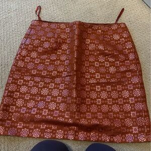 J cree tan and metallic pink silk skirt